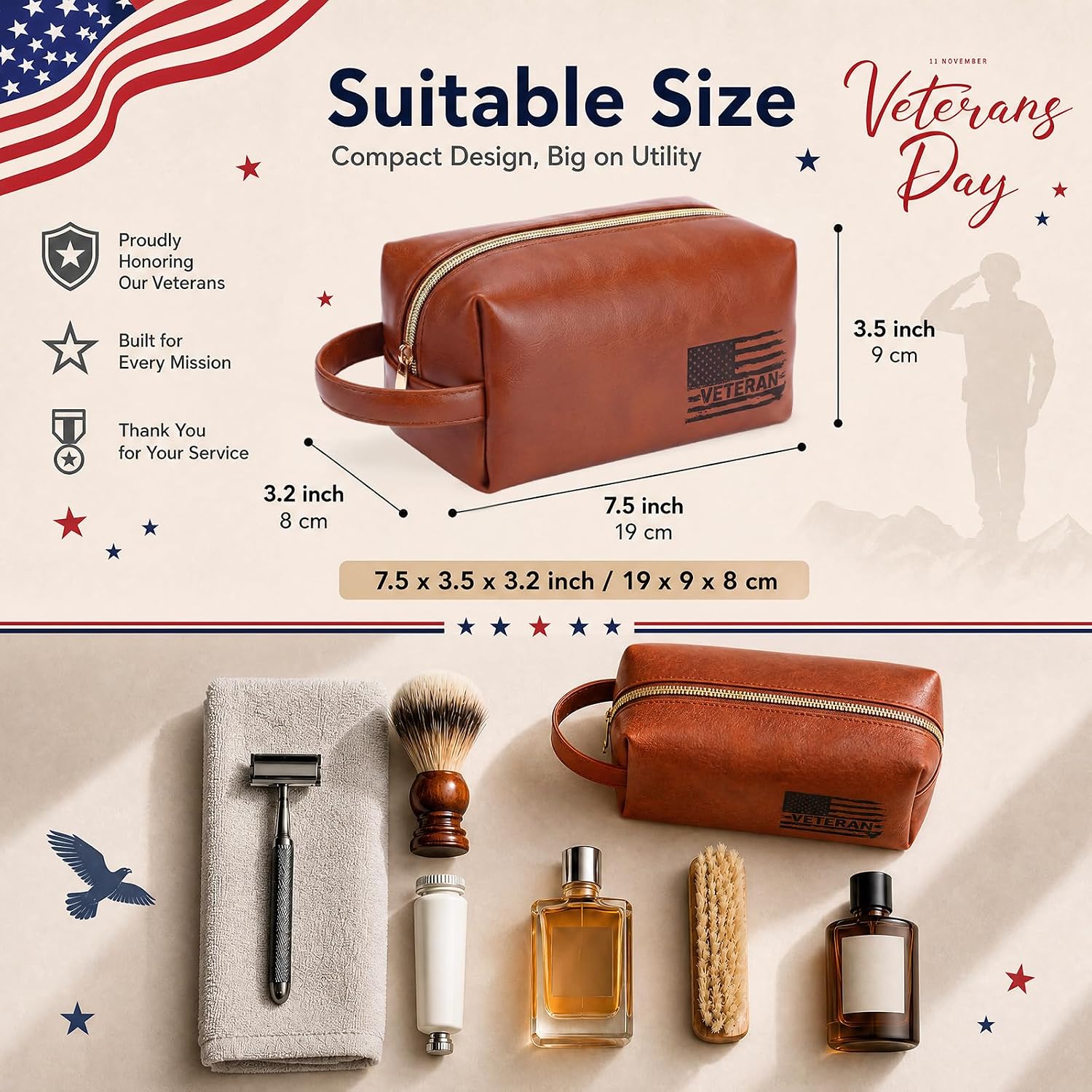 10 Pack Veterans Day Leather Toiletry Bags Travel Gift for Men - Image 2