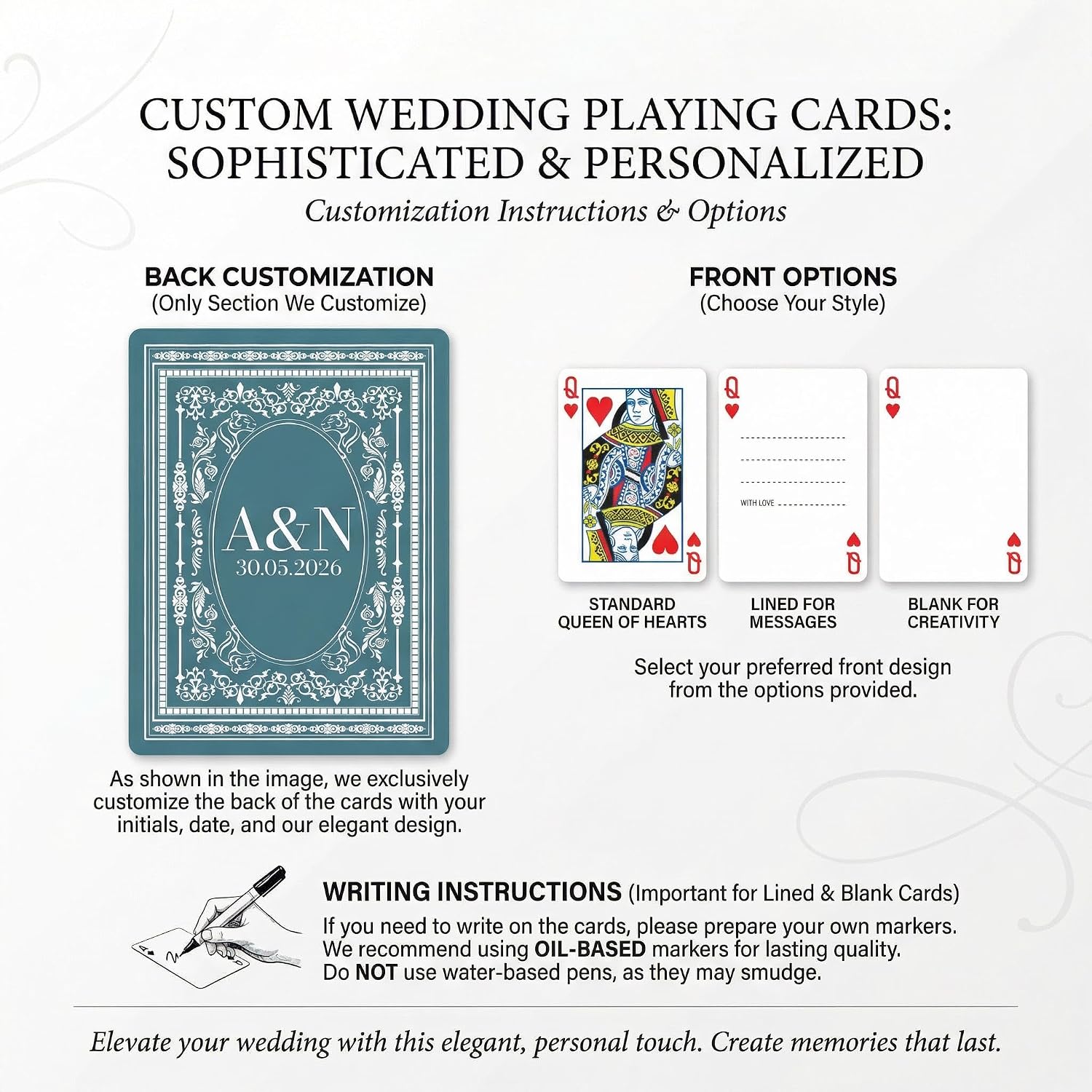 Personalized Playing Cards with Name Initials Date - Custom Wedding Guest Book Playing Cards Deck - Customized Wedding Party Favors - Wedding Guestbook Alternative for Young Couple - Image 7
