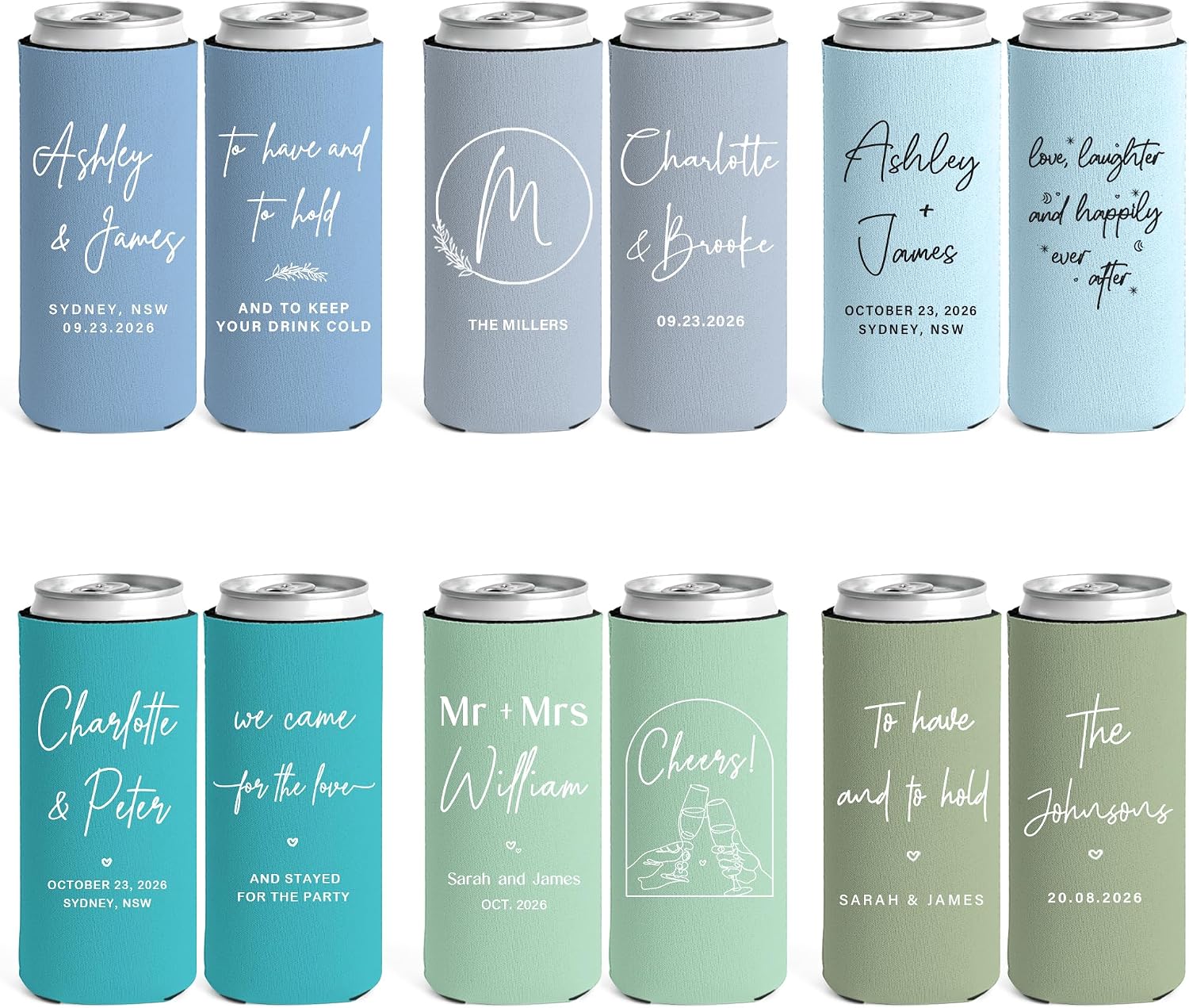 100 PCS Personalized Can Coolers Sleeves for Wedding Party Favors – Custom Drink Holders for Anniversary, Engagement, Bridal Showers – Bulk Gifts for Guests, Fits 12-16oz Cans & Bottles (100, Slim)