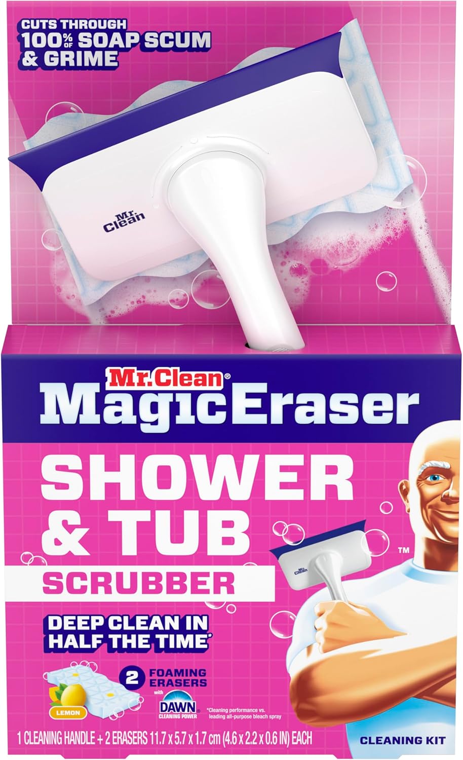 Mr. Clean Magic Eraser Shower & Tub Scrubber, Bathroom Cleaner, All in One Bathroom Cleaner, Lemon Starter Kit, 1 Scrubber & 2 Foaming Magic Erasers - Image 12