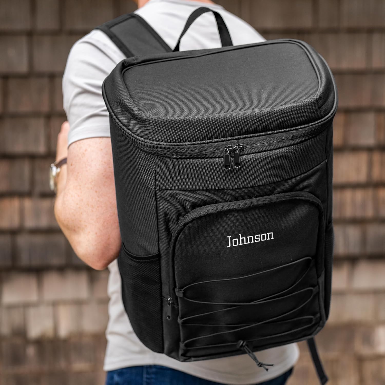 Personalized Cooler Backpack for Men, Custom Embroidered Backpack Cooler Bag, 30 Can Insulated Soft Cooler with Bottle Opener, Gift for Groomsmen Dad Husband, Black Blue Green - Image 2