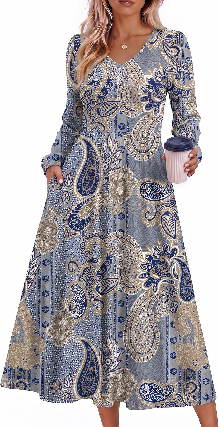 Zeagoo Long Sleeve Midi Dress with ...
