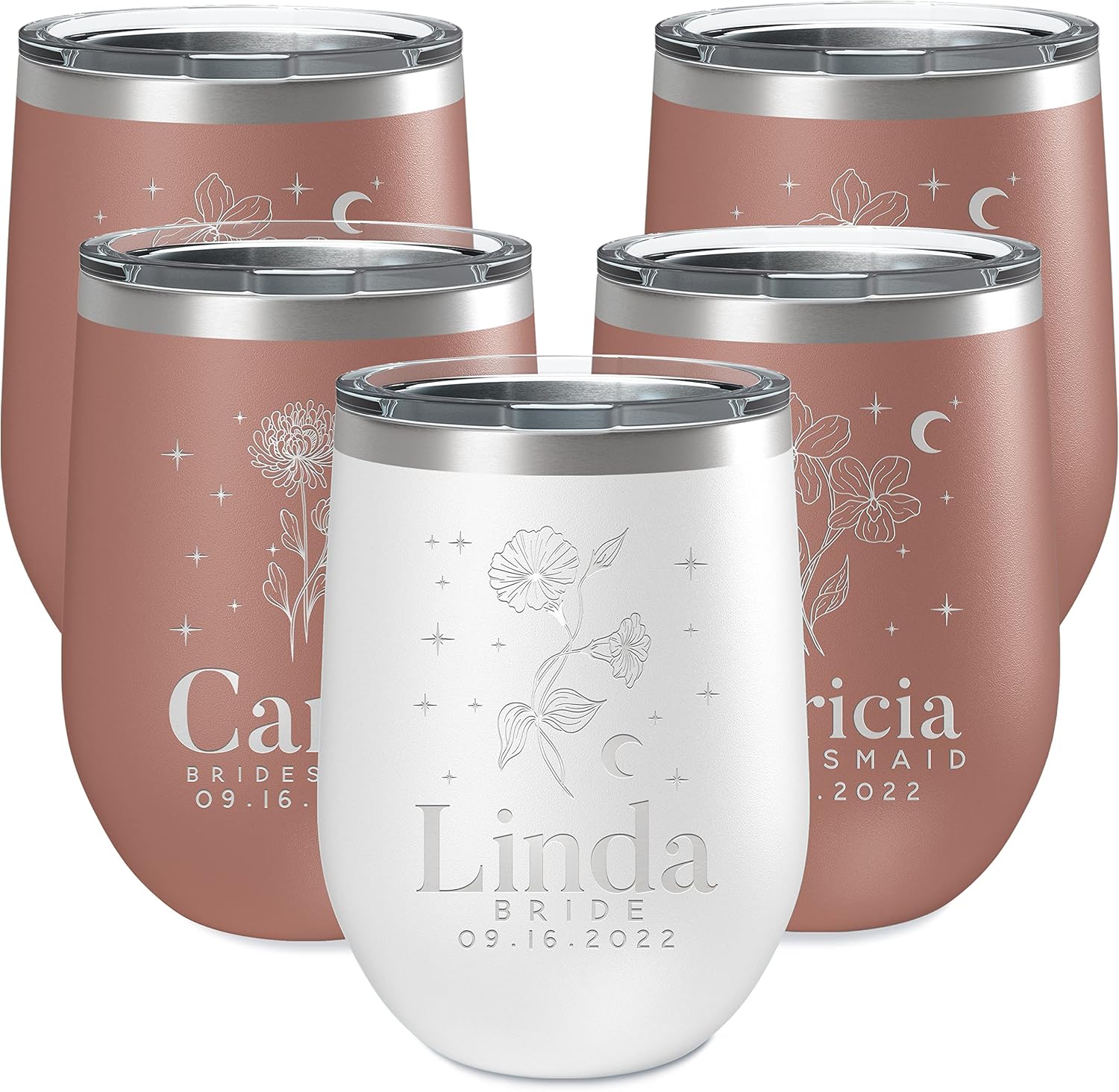 Personalized Bridesmaid Wine Tumbler W/Name & Title, Bridesmaid Gifts, 10 Colors 12 Birth Flower, Engraved Stemless Wine Tumbler W/Lid, Bridesmaid Proposal Gifts