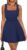 OFEEFAN Dresses for Women Summer Square Neck Sleeveless Mini Dress Ruched Waist Fit and Flare Pleated Dresses