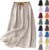 Womens Linen Midi Skirt Cotton Maxi Skirt Casual Flowy Swing Elastic High Waist A-Line Split Long Boho with Pockets