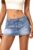 ELLEVEN Womens Low Rise Denim Mini Skirt, Jean Skirt with Shorts Underneath