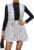 Floerns Women’s 2 Piece Outfit Workwear Plaid Print Lapel Neck Vest Blazer and Skirt Set