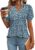 IECCP Womens Tops Puff Short Sleeve Shirts Dressy Casual V-Neck Blouses