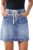 Sidefeel Women’s Jean Skirt High Waist Drawstring Stretchy Casual Summer Loose Fit Trendy Mini Denim Skirt with Pockets